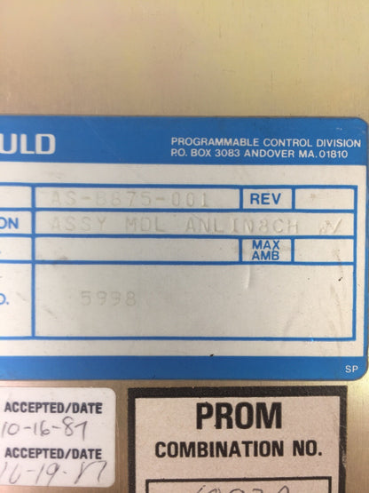 GOULD AS-B875-001 ASSY MDL ANLIN8CH WV ANALOG INPUT MODULE