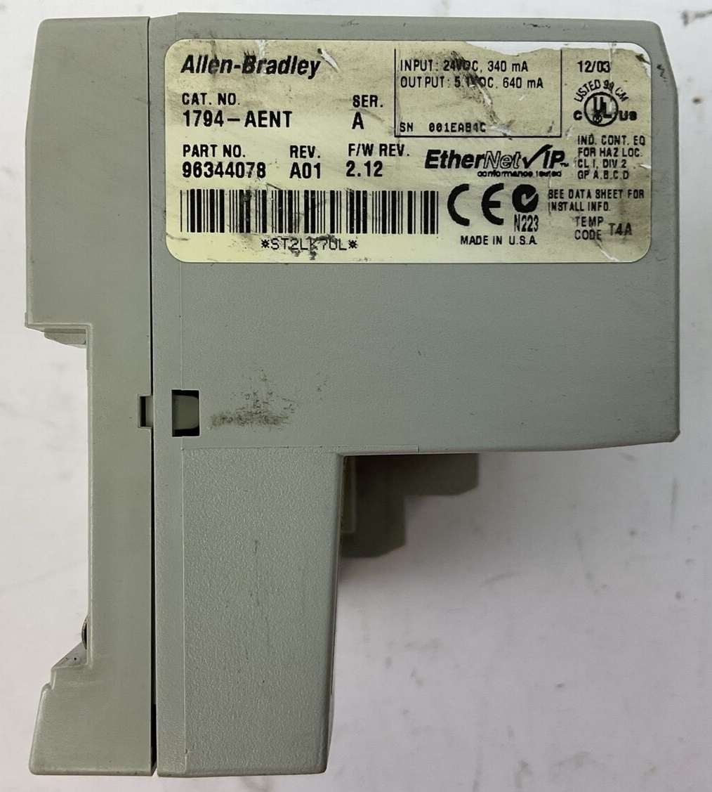 ALLEN BRADLEY 1794-AENT SER REV A01 F/W REV 2.12 FLEX I/O ETHERNET/IP 10/100