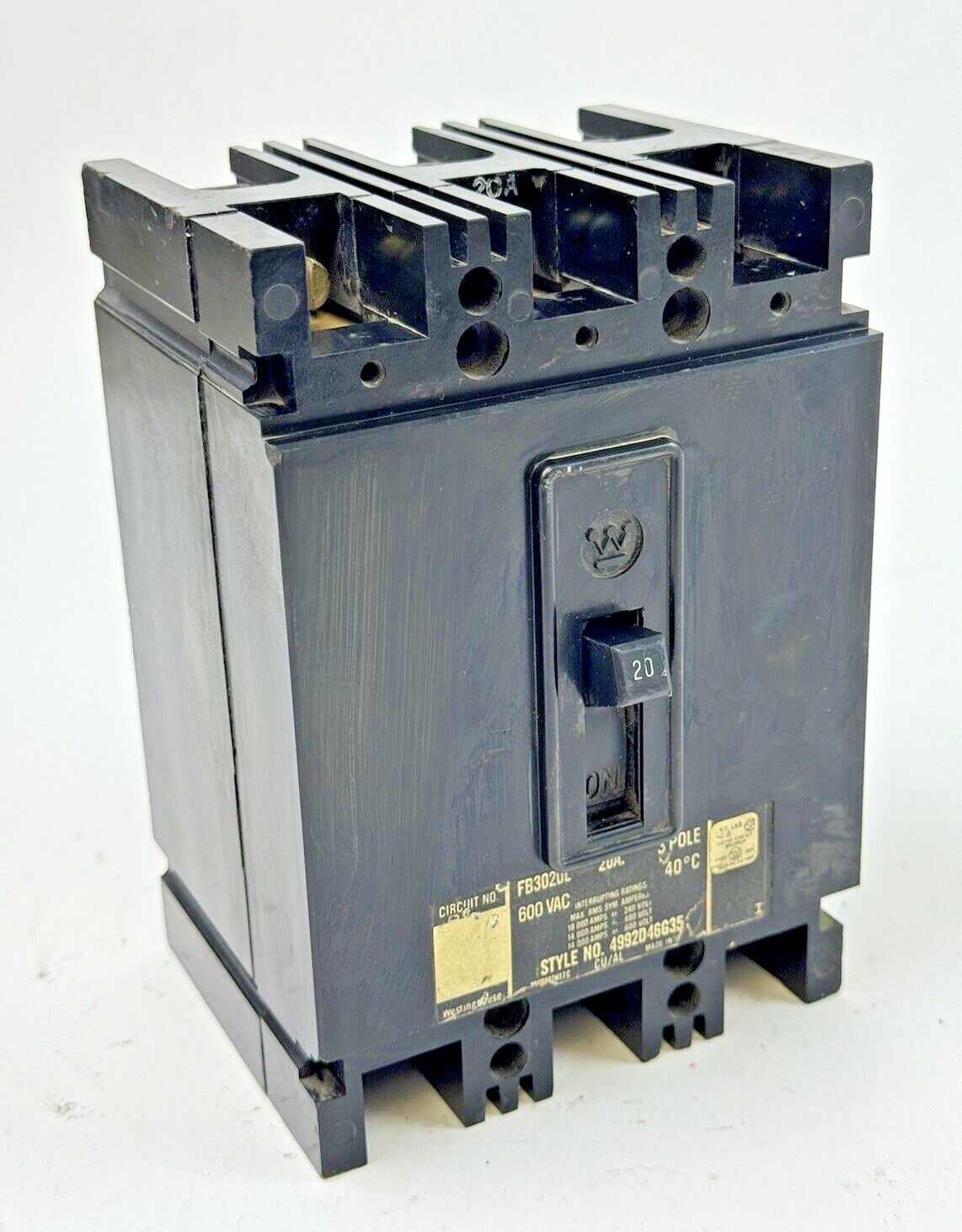 WESTINGHOUSE - FB3020L - MOLDED CIRCUIT BREAKER - 3 POLE/20A/600 VAC