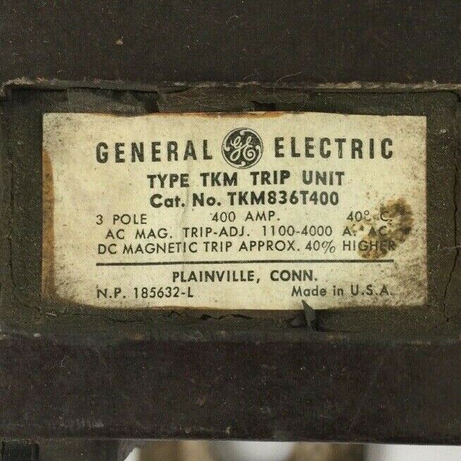 GE TKM836T400 TRIP UNIT 400 AMP 3 POLE MAG TRIP ADJ 1100-4000A