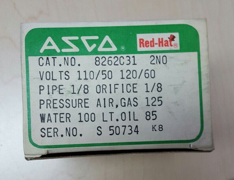 ASCO 8262C31 - VALVE 1/8" ORIFICE, 1/8" PIPE, 110/120V, 6W