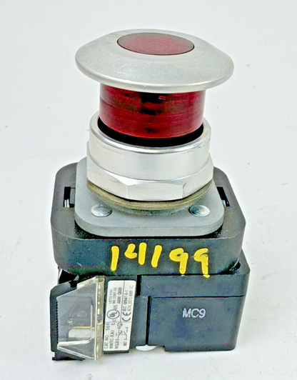 ALLEN-BRADLEY - 800TC-FXQH2RA1 SER. U - RED MUSHROOM PUSH/PULL BUTTON W/ BLOCK