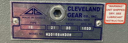 CLEVELAND GEAR M2015BAH30B GEARBOX TYPE IC SIZE 21 RATIO 30:1