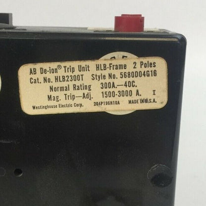 WESTINGHOUSE HLB2300T AB TRIP UNIT 300AMP 2POLE INST TRIP 1500-3000A 5680D04G16