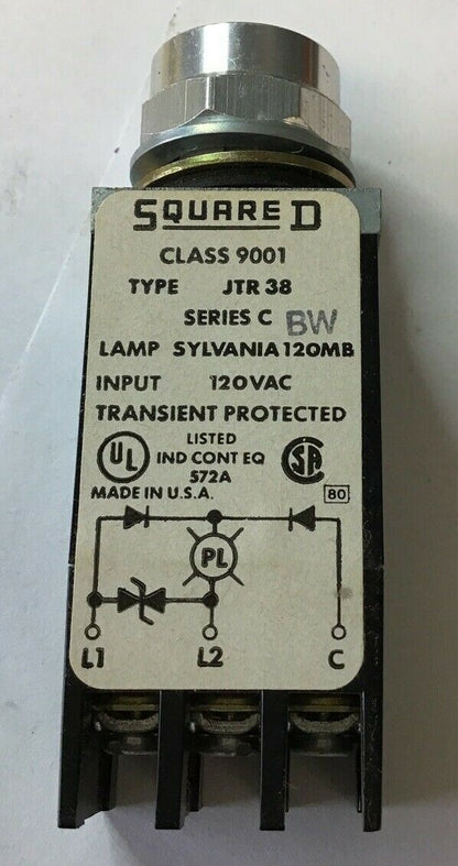 SQUARE D 9001 JTR38 DIODE REMOTE TEST PILOT LIGHT 120VAC SER.C