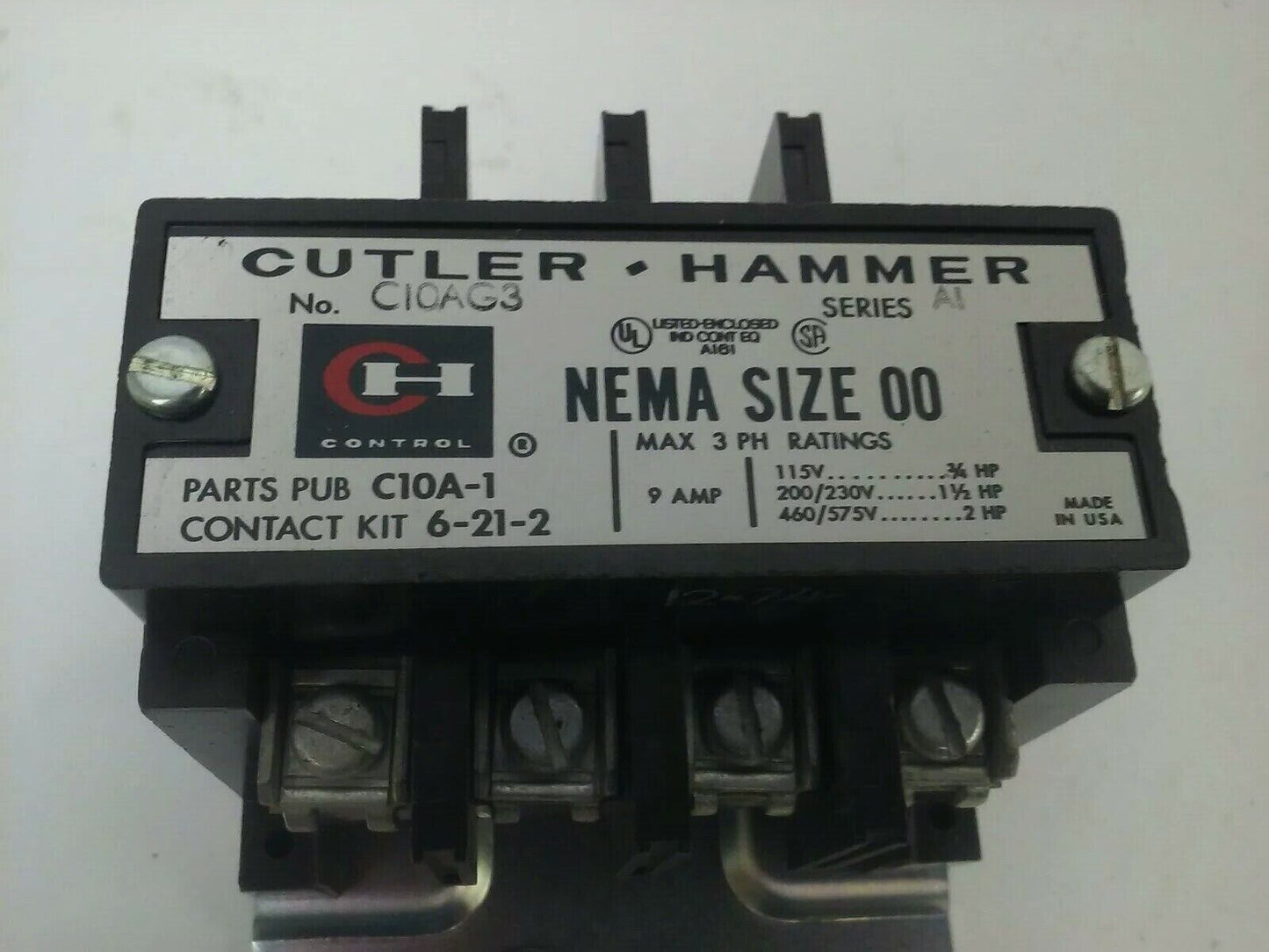 CUTLER HAMMER C10AG3 SER.A1 CONTACTOR 3PH 575V 9A 2HP SIZE 00 120V COIL