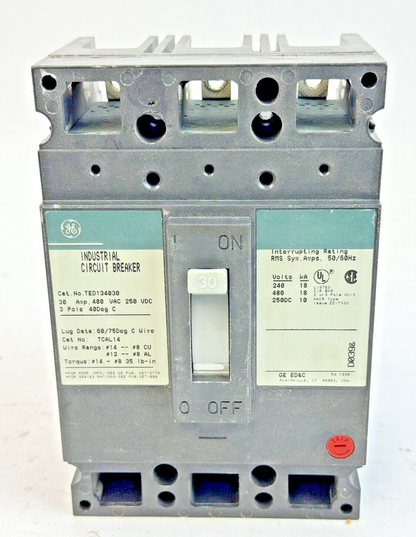 GE - TED134030 - INDUSTRIAL CIRCUIT BREAKER - 3 POLE/480 VAC/30A
