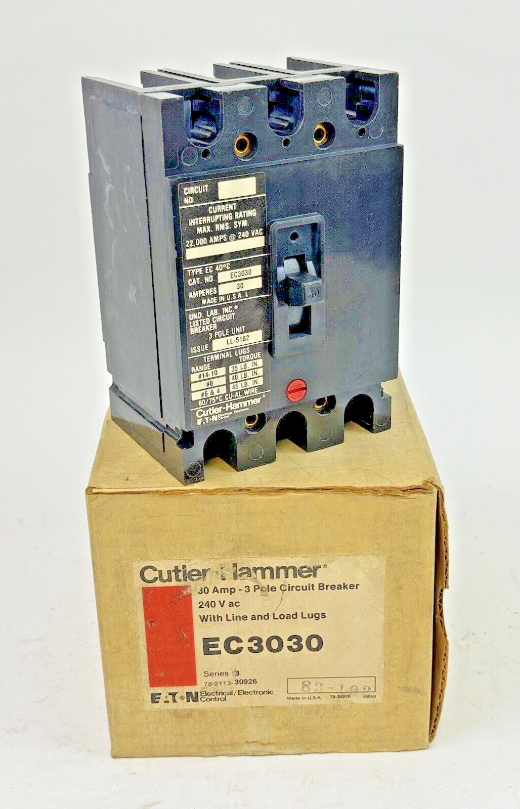 CUTLER-HAMMER / EATON - EC3030 SER. 3 - CIRCUIT BREAKER - 30A/ 240 VAC/ 3 POLE