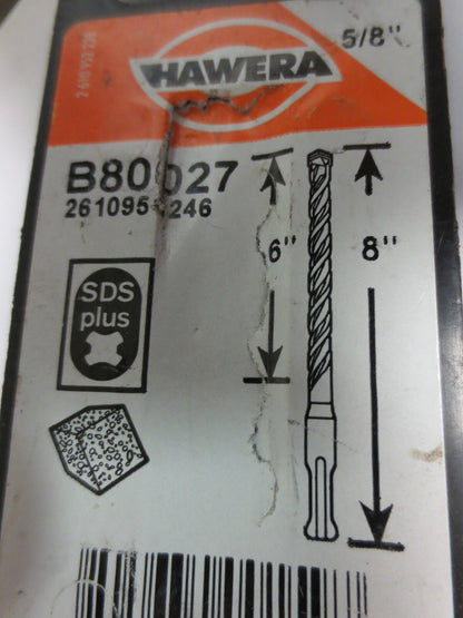 HAWERA B80027 SDS-plus HAMMER DRILL BIT, 5/8" DIAMETER, 8" OVERALL x 6" CUTTING