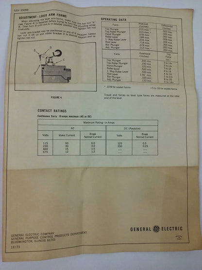 GE, CR115H01302, LIMIT SWITCH, 600V MAX, .5A-125VDC, 25A-250VDC, CR115H, NEW