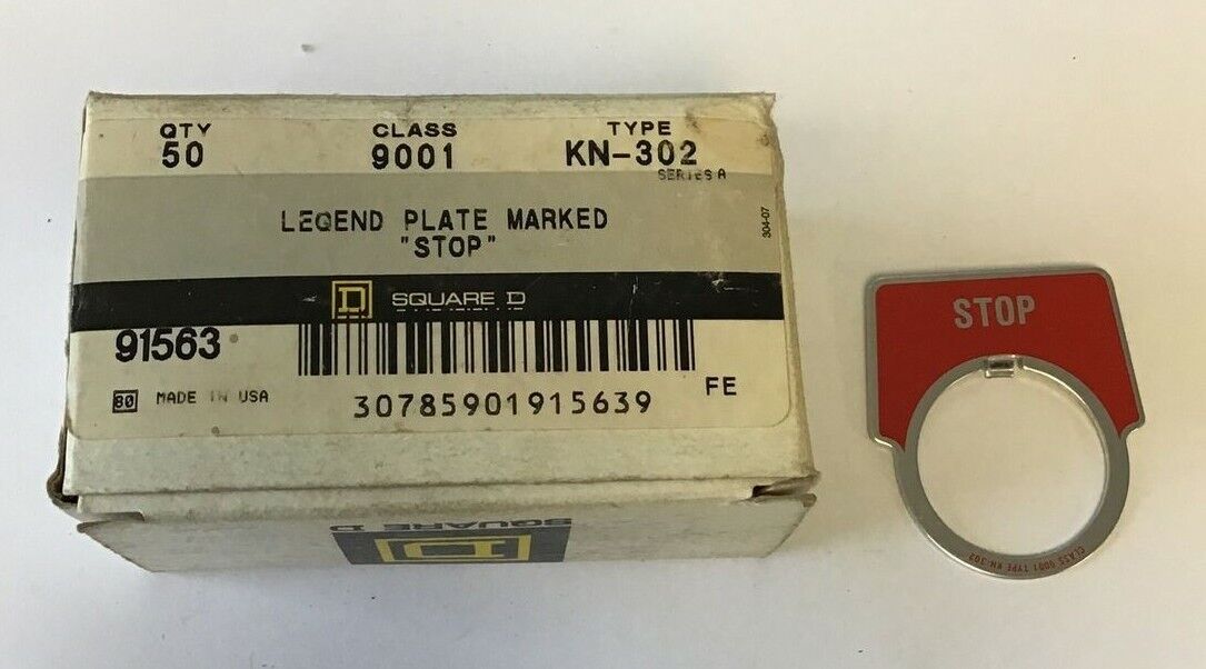 SQUARE D LEGEND PLATE "STOP" 9001 KN-302 ****LOTOF42****
