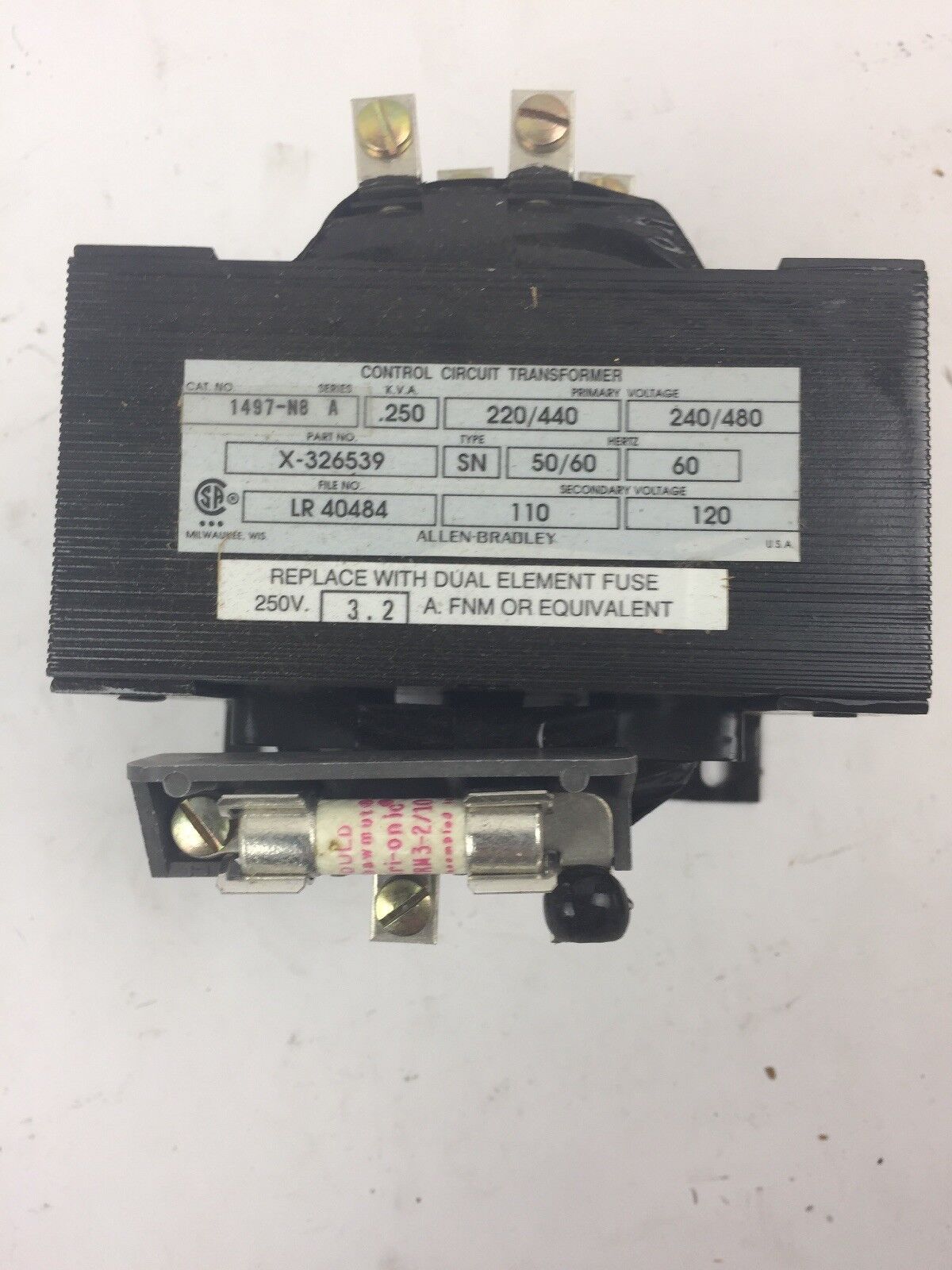 ALLEN BRADLEY 1497-N8 CONTROL CIRCUIT TRANSFORMER .250 KVA 240/480V 60HZ SER A