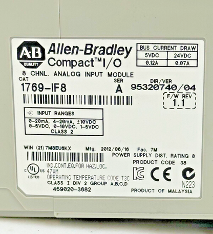 ALLEN-BRADLEY - 1769-IF8 SER. A F/W DIR/VER 95320740/04 REV 1.1 - COMPACT I/O