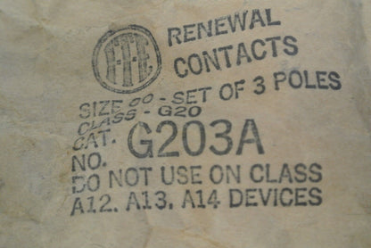 I-T-E G203A CONTACT KIT / SIZE 00 / SET of 3 POLES / NEW SURPLUS / SIEMENS GOULD