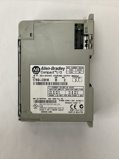 ALLEN BRADLEY 1769-OB16 SER B REV 2 F/W REV 3.1 16PT 20.4-26.4VDC SOURCING OUTPU