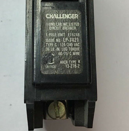 CHALLENGER C130 CIRCUIT BREAKER 120/240VAC TYPE C 1POLE ***LOTOF3***