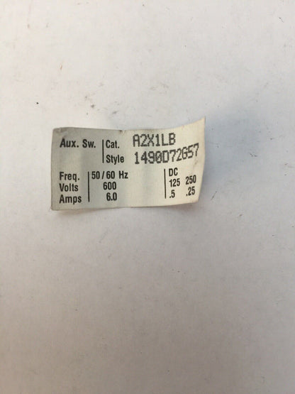 WESTINGHOUSE/CUTLER HAMMER A2X1LB AUXILIARY SWITCH 125/250VDC .5/.25A 600VAC 6A