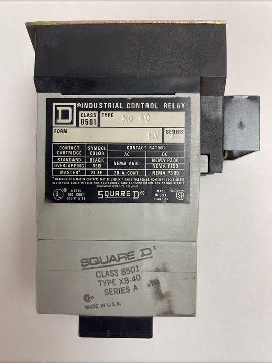 SQUARE D CLASS 8501 TYPE XB-40 INDUSTRIAL CONTROL RELAY FORM MV SERIES A