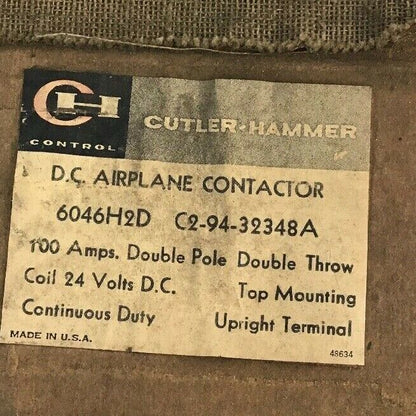 CUTLER HAMMER D.C. AIRPLANE CONTACTOR 6046H2D 100AMP C2-94-32348A