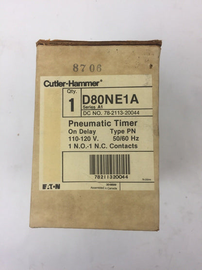 CUTLER HAMMER D80NE1A PNEUMATIC TIMER 110-120V 50/60HZ 1 N.O.-1 N.C. CONTACTS
