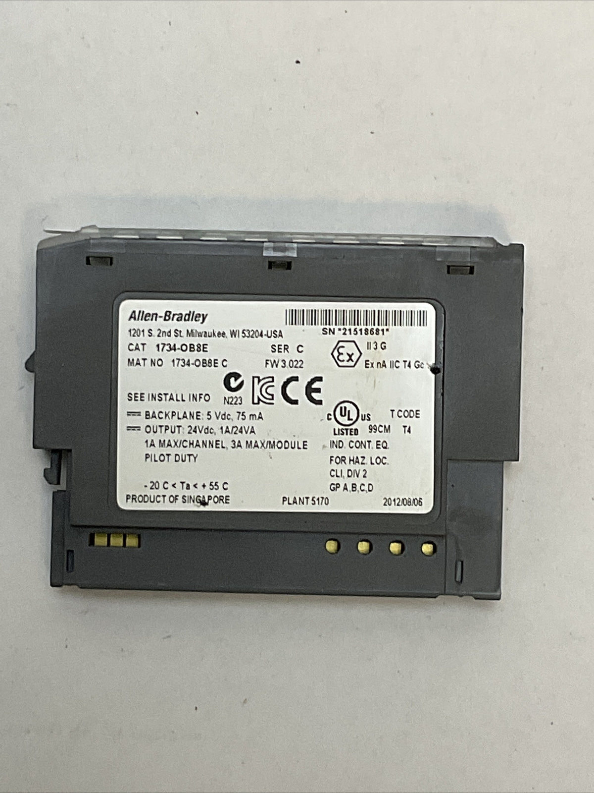 ALLEN BRADLEY 1734-OB8E SER C OUTPUT MODULE FW 3.022