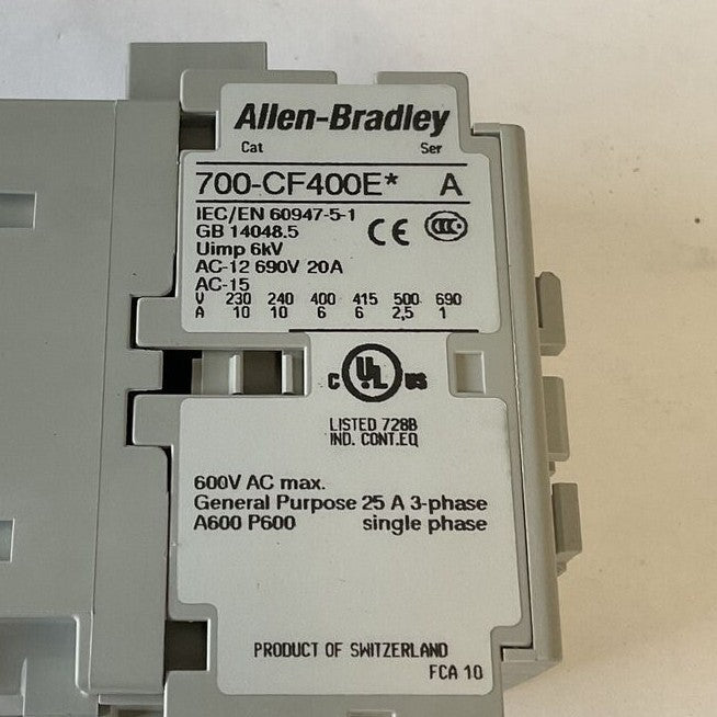 ALLEN BRADLEY 700-CF400EJ CONTACTOR SER.A 24VDC