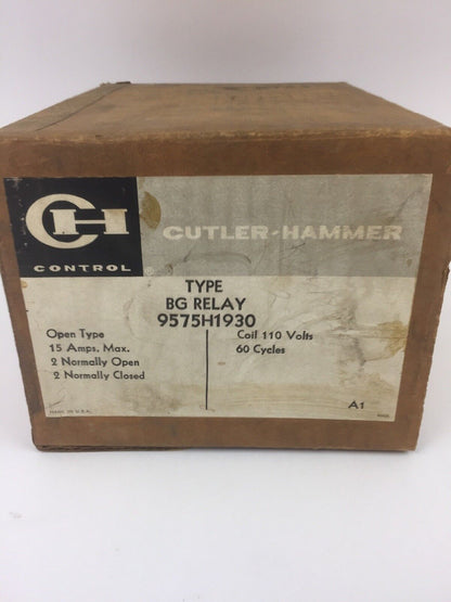 CUTLER HAMMER 9575H1930 TYPE BG RELAY 15 AMP MAX COIL 110 VOLTS 60 CYCLES