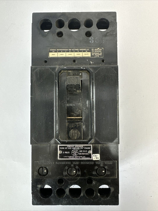 ITE ET4746 CIRCUIT BREAKER TYPE ET 225 AMPERE FJ FRAME 3P 600VAC 125/250VDC 200A