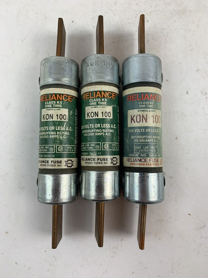 Brush Reliance KON 100 100A 250V Fuse "Lot of 3"