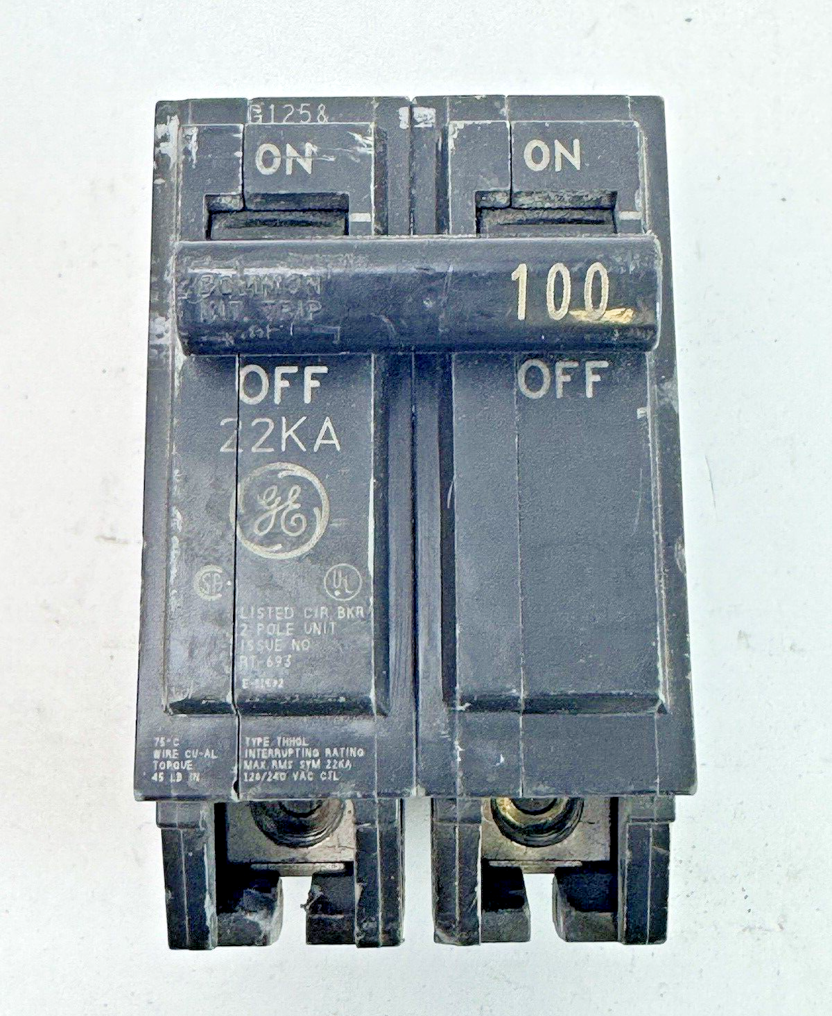 GE - THQL2100 - COMMON TRIP CIRCUIT BREAKER - 2 POLE, 100 A, 240 VAC **READ DES.