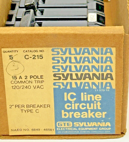 GTE SYLVANIA *BOX OF 3*-C-215- 2 POLE, 15 A, 240 VAC LC LINE CIRCUIT BREAKER