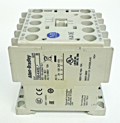 ALLEN-BRADLEY - 700-K40E-* SER. B - CONTROL RELAY - 600 VAC, 10 A, 24 VDC COIL