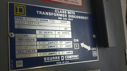 SQUARE D 9070 SK5271U SER A TRANSFORMER DISCONNECT 600 VA 230/460/115 V