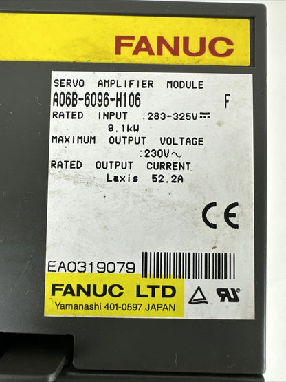 FANUC A06B-6096-H106 F SERVO AMPLIFIER OUTPUT 230VAC INPUT 283-325VDC