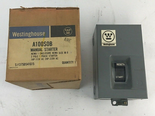 WESTINGHOUSE A100S0B MANUAL STARTER SZ.M-O 2POLE 1PH 1HP-115VAC 2HP-230VAC