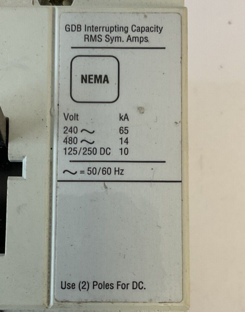 WESTINGHOUSE GDB 14K CIRCUIT BREAKER 50A 480VAC 3POLE 50/60HZ GDB3050