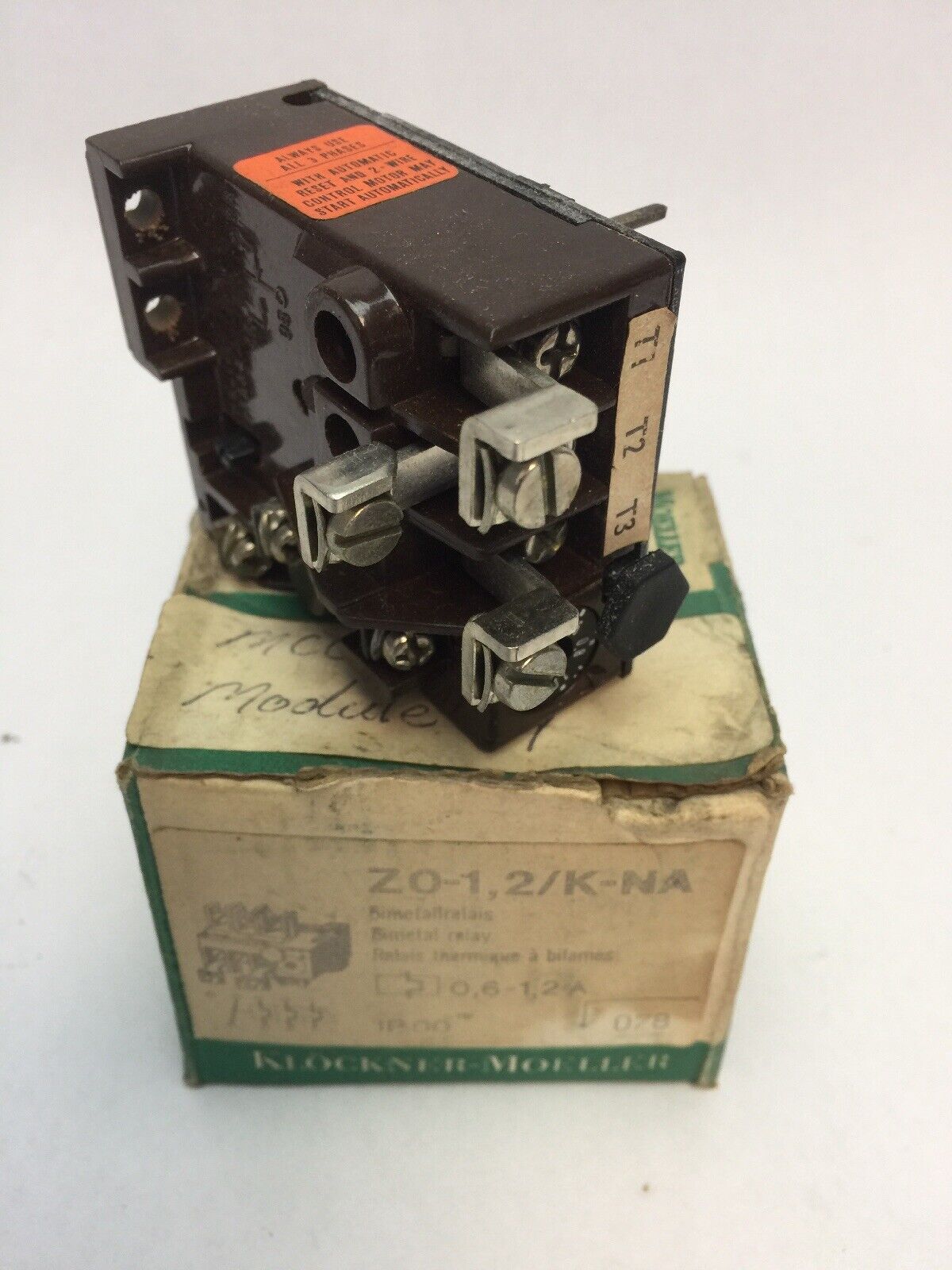 KLOCKNER MOELLER Z0-1,2/K-NA BIMETAL RELAY 0.6-1.2A