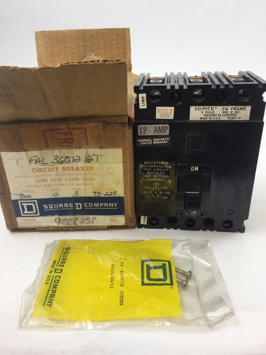 SQUARE D FAL3601212T THERMAL MAGNETIC CIRCUIT BREAKER 600 VAC 12 AMP 3 POLE