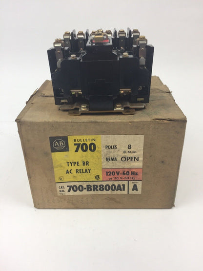ALLEN BRADLEY 700-BR800A1 AC RELAY TYPE BR 8 POLE 8 N.O. 120V 60HZ 110V 50HZ