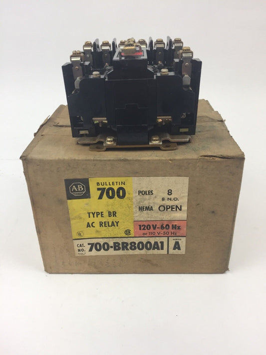 ALLEN BRADLEY 700-BR800A1 AC RELAY TYPE BR 8 POLE 8 N.O. 120V 60HZ 110V 50HZ
