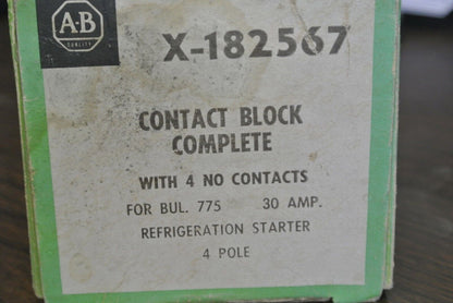 A-B X-182567 CONTACT BLOCK / 4-N.O. / 30A / 4-POLE / REFRIGERATION STARTER / NEW