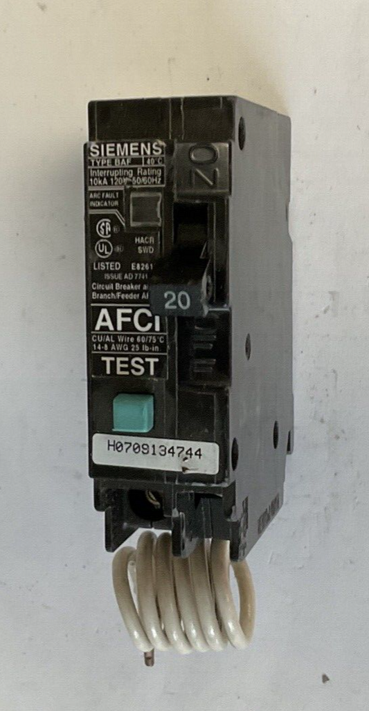 SIEMENS Q120AF CIRCUIT BREAKER 20A 10KA 120VAC 50/60HZ
