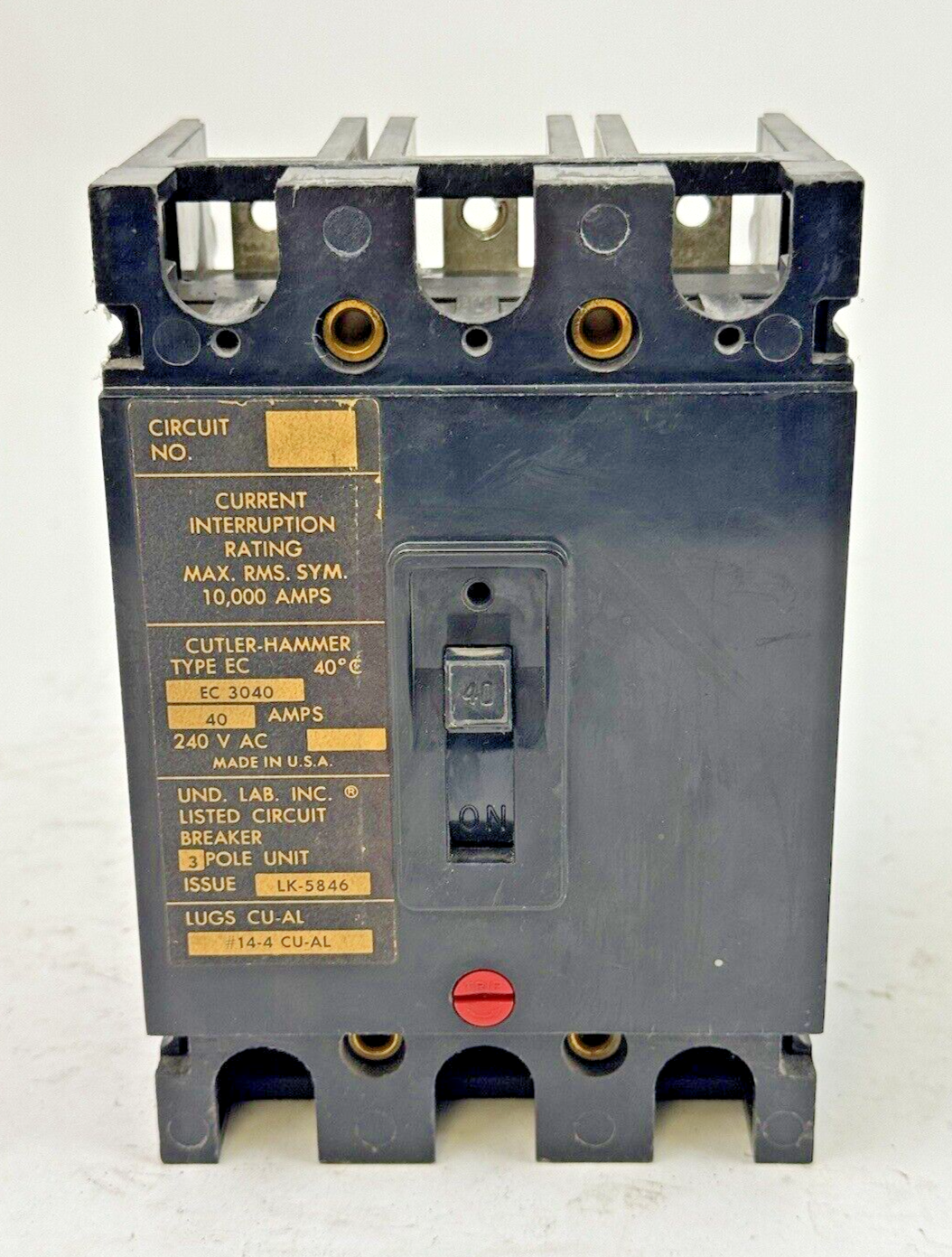 CUTLER-HAMMER / EATON - EC3040 - CIRCUIT BREAKER - 40A/ 240 VAC/ 3 POLE