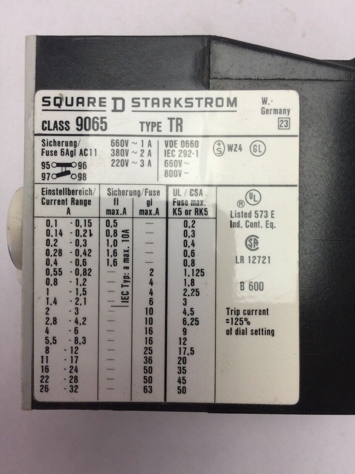 SQUARE D 9065 TR 1 OVERLOAD RELAY 1.0-1.5A