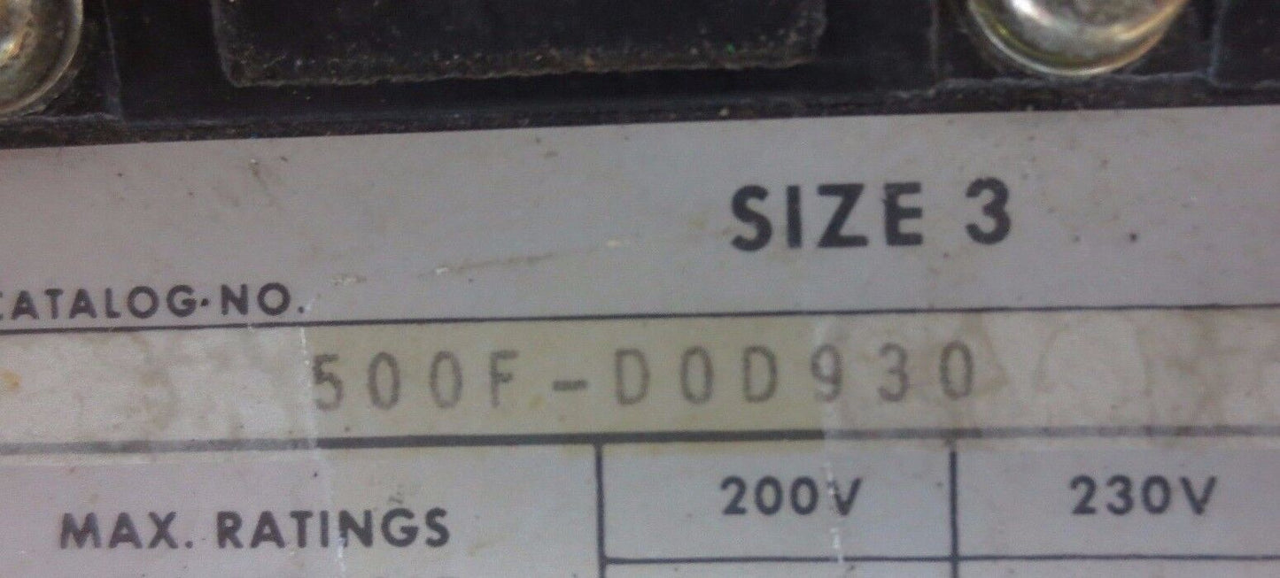 ALLEN-BRADLEY 500F-DOD930 SIZE 3 MOTOR STARTER - 110/120V COIL
