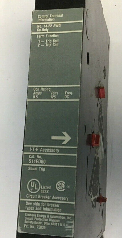 ITE SHUNT TRIP S11ED60 0.5A 125V FREQ.DC