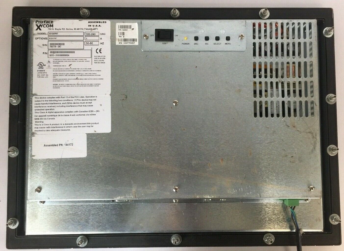 XYCOM 5015KPMT PROFACE OPERATOR PANEL 100-240VAC 1A 50-60HZ  (SEE DESCRIPTION)