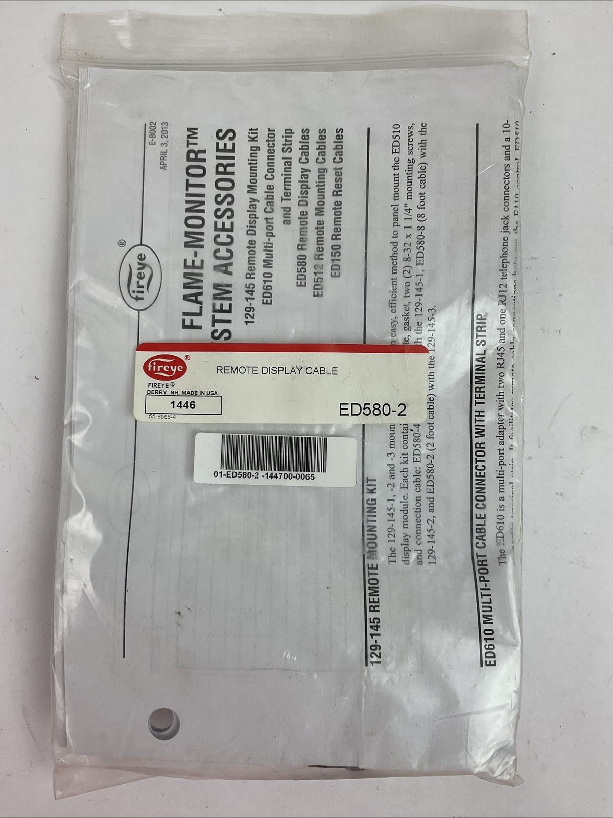 FIREYE ED580-2 REMOTE DISPLAY CABLE