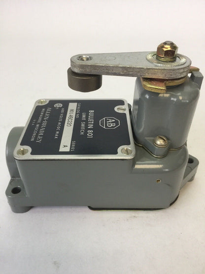 ALLEN BRADLEY 801-ASC220 LIMIT SWITCH ROLLER LEVER 600V AC/DC 1 N.O.-1 N.C. CONT