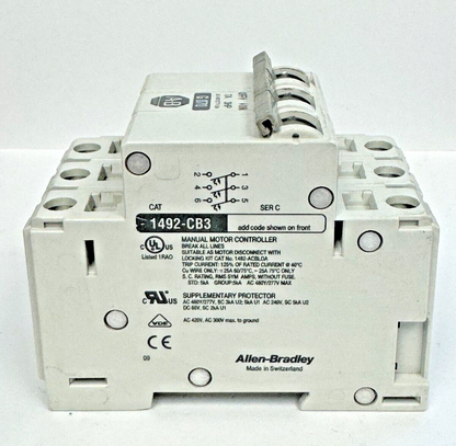 ALLEN-BRADLEY - 1492-CB3-G070 SER. C - MOTOR CONT. - 3 P, 7 A, 277 V, 3 HP, 3PH